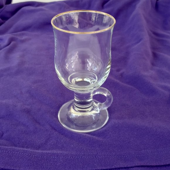 Set of 4 Irish Coffee/Wine/Tea Mugs Clear Glass with Gold Rim & Handles Glass's- - Picture 8 of 12